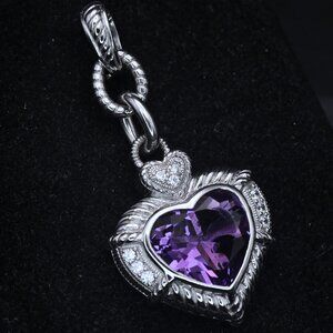 Judith Ripka - Sterling Silver Amethyst & CZ Heart Pendant Enhancer